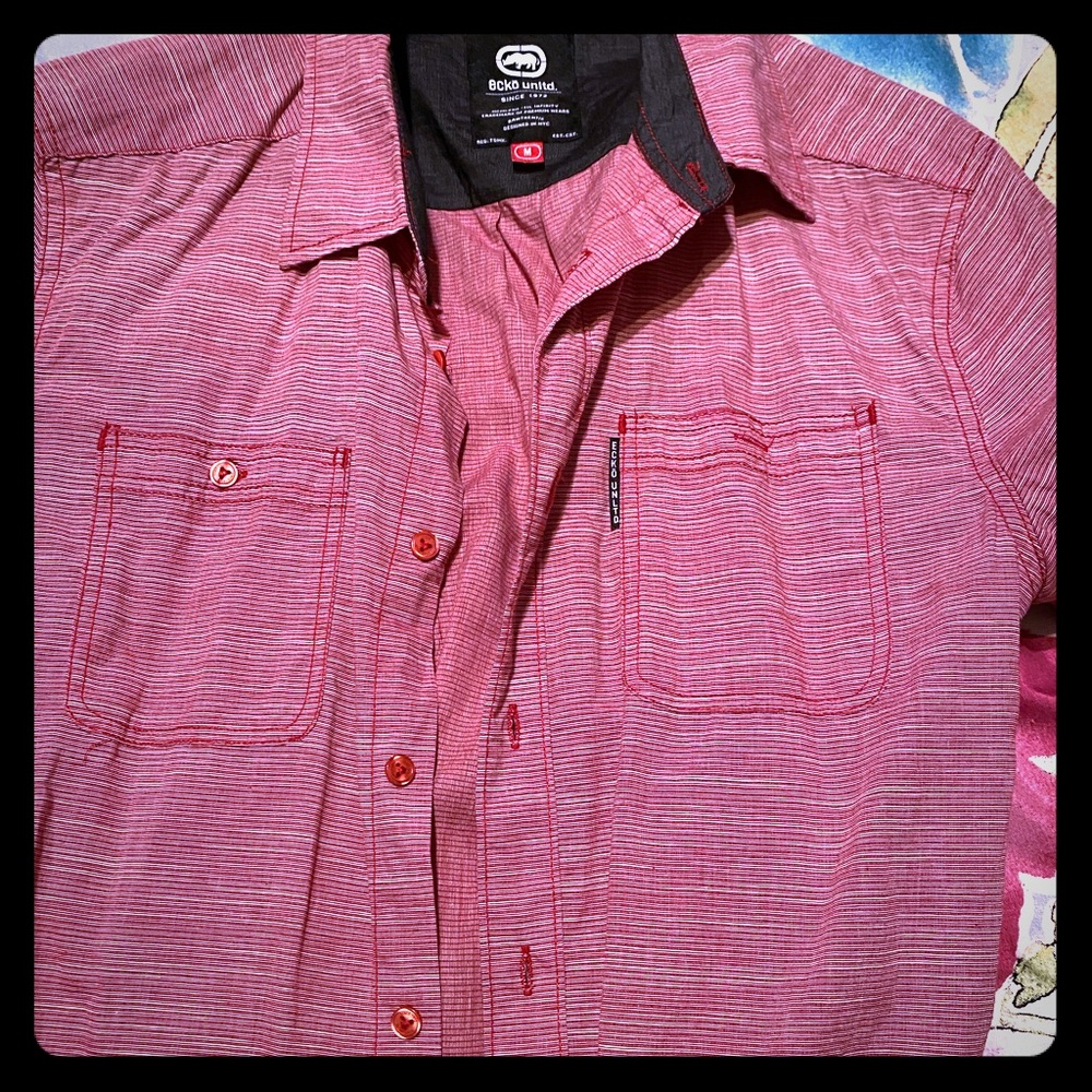 Button up red echo unlimited shirt